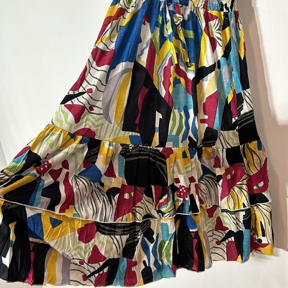 Chaudry KC Anthro multi color art to wear print tier ruffle skirt midi dress new - Picture 5 of 7